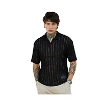 Campus Sutra Men's Onyx Black Duo-Striped Relaxed Polo T-Shirt