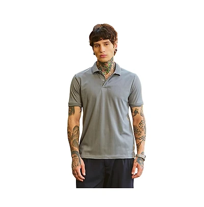 Campus Sutra Men's Coin Grey Ribbed -Tactile Polo T-Shirt