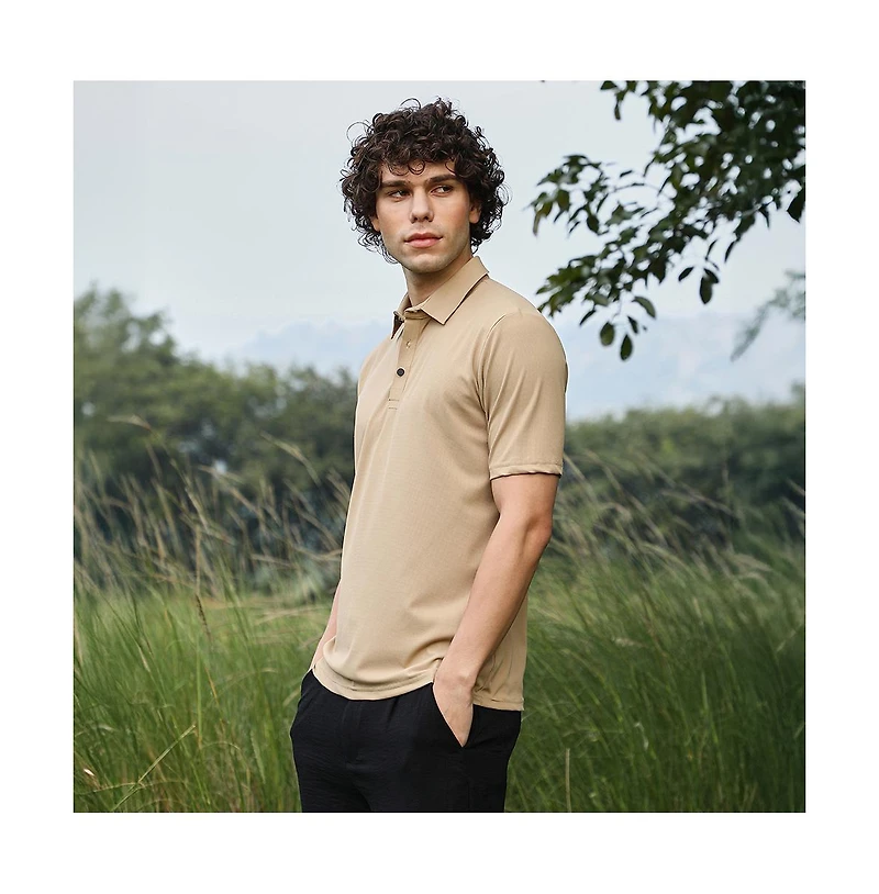Campus Sutra Men's Buff Beige Solid Knit Polo T-Shirt