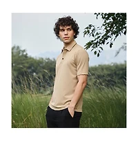 Campus Sutra Men's Buff Beige Solid Knit Polo T-Shirt