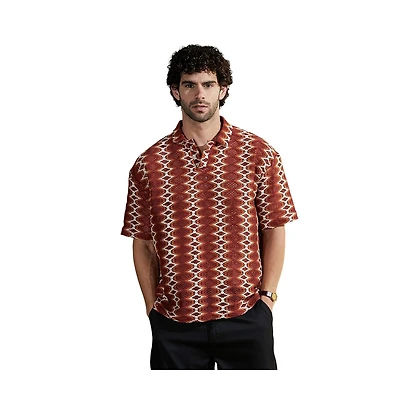 Campus Sutra Men's Burnt Sienna Folk-Logenze Oversized Polo T-Shirt