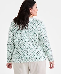 Style & Co Plus Printed Scoop-Neck Long-Sleeve Top