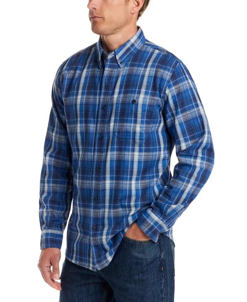 Weatherproof Vintage Men's Long Sleeve Button-Down Burnout Plaid Flannel Shirt