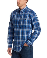 Weatherproof Vintage Men's Long Sleeve Button-Down Burnout Plaid Flannel Shirt