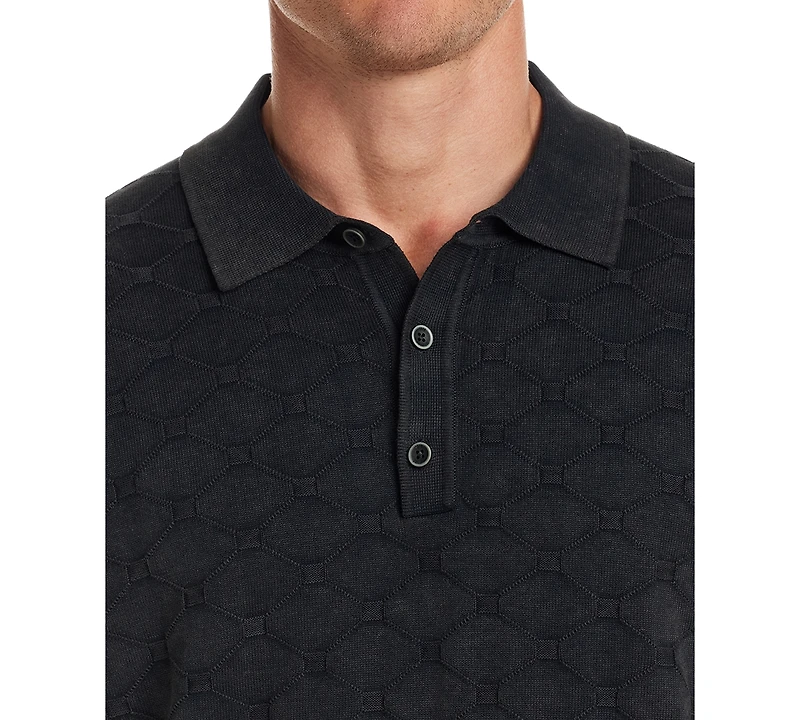 Weatherproof Vintage Men's Short Sleeve Diamond-Pattern Polo Sweater