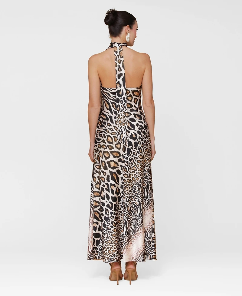 Avec Les Filles Women's Printed Halter Scarf-Tie Maxi Dress