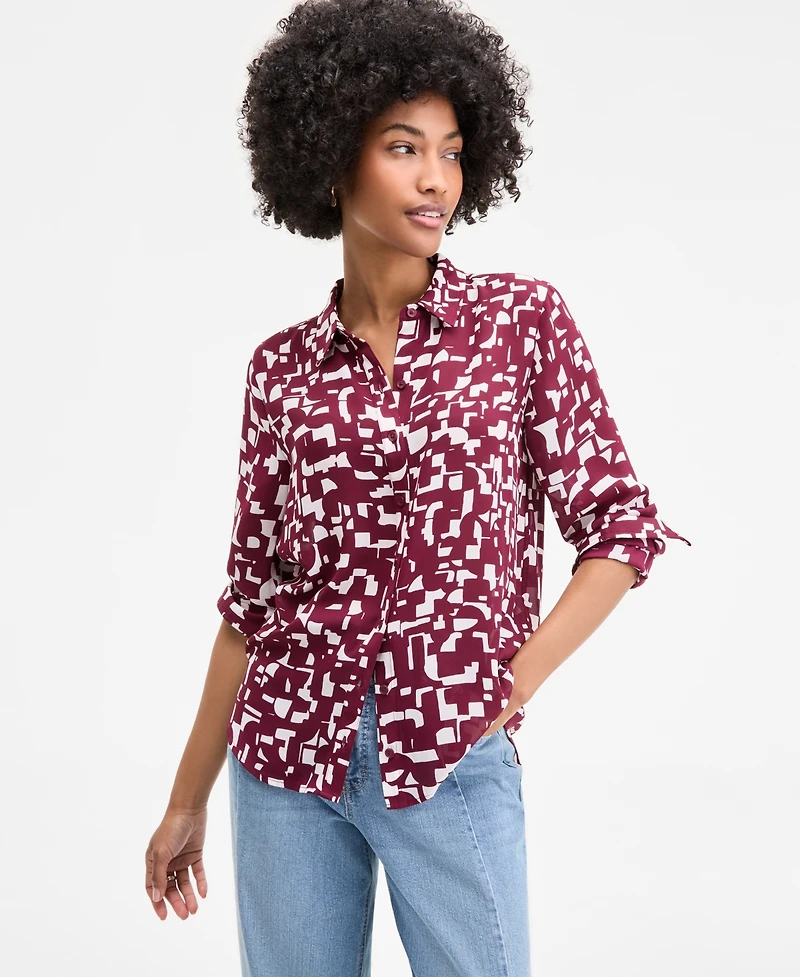On 34th Women's Printed Silky Button-Front Shirt, Exclusively at Macy's