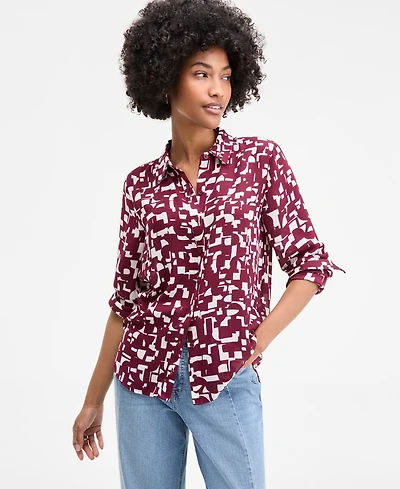 On 34th Women's Printed Silky Button-Front Shirt, Exclusively at Macy's