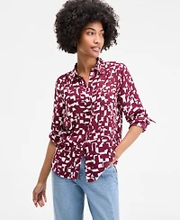 On 34th Women's Printed Silky Button-Front Shirt, Exclusively at Macy's