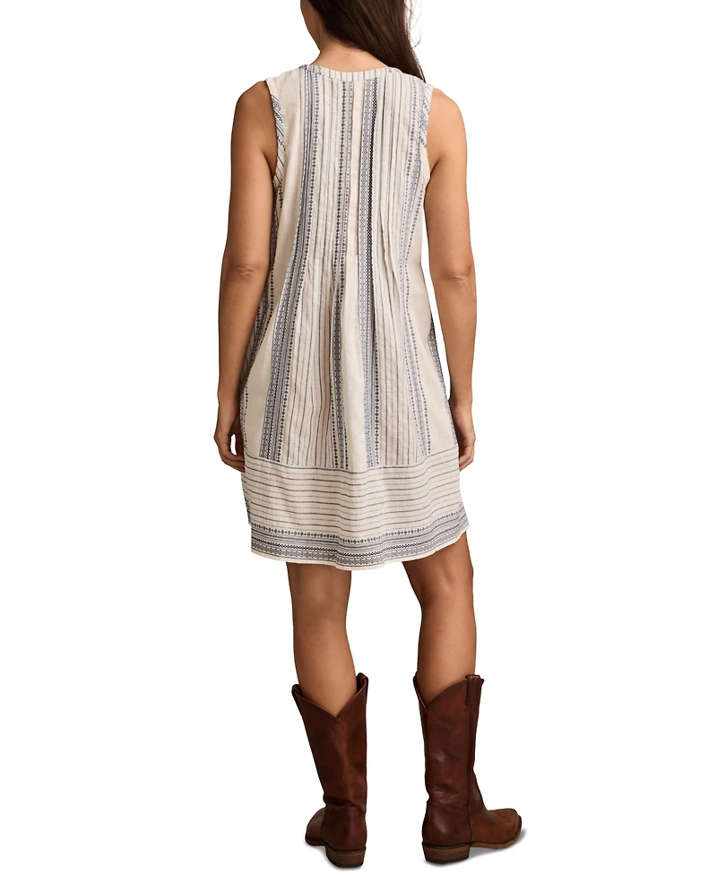 Lucky Brand Women's Printed Cotton Pintuck Mini Dress