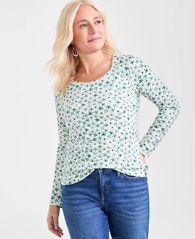 Style & Co Women's Printed Long-Sleeve Scoop-Neck Knit Top, Exclusively at Macy's