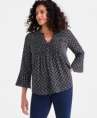 Style & Co Women's Printed Pintuck Ruffle Sleeve Top, Exclusively at Macy's