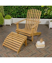 Saranac 2-Piece Traditional Rustic Acacia Wood Adirondack Chair with Detachable Ottoman, Cashmere Blue