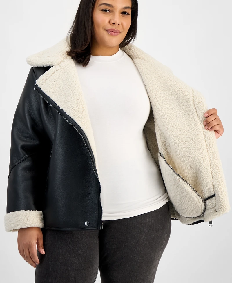 Steve Madden Plus Asymmetric Faux-Shearling Coat