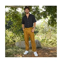 Campus Sutra Men's Mustard Yellow Corduroy Tailored Trousers