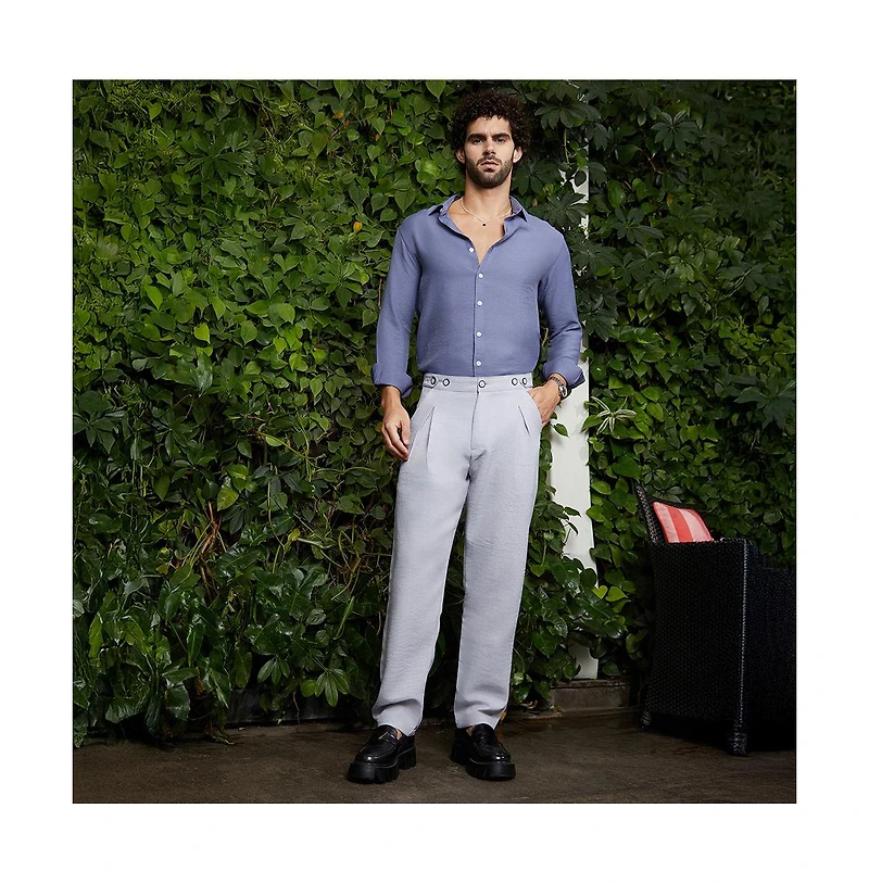 Campus Sutra Men's Cloud Grey Pleated Tailored Trousers