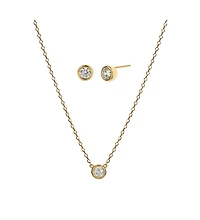Sterling Silver 18k Gold Plated Single Round Pendant Margot Necklace & Stud Earrings Set