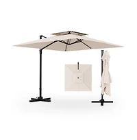 9.5 Feet Cantilever Patio Umbrella with 360° Rotation and Double Top