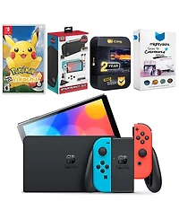 Nintendo Switch Neon Red & Blue Oled Console with Pokemon Let's Go, Pikachu! Edition, Surge Accessory Gaming Kit