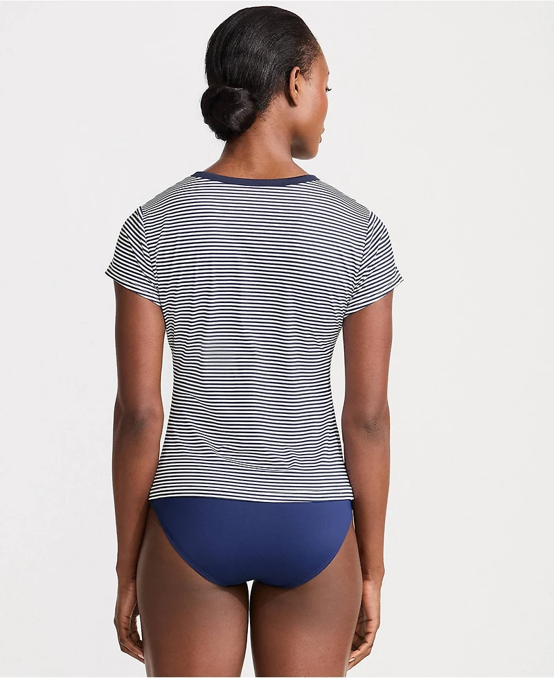 Lands' End Women's SunShade Upf 50 Cap Sleeve Fitted with Built Bra Rash Guard