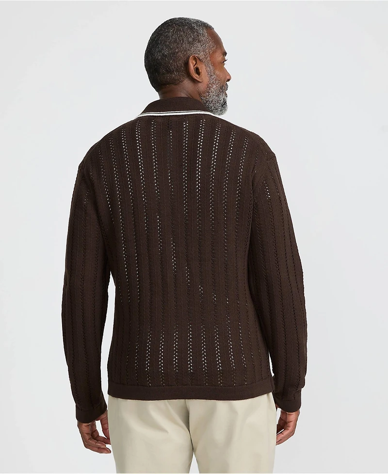 Lands' End Men's Long Sleeve Button Through Summer Polo Cardigan