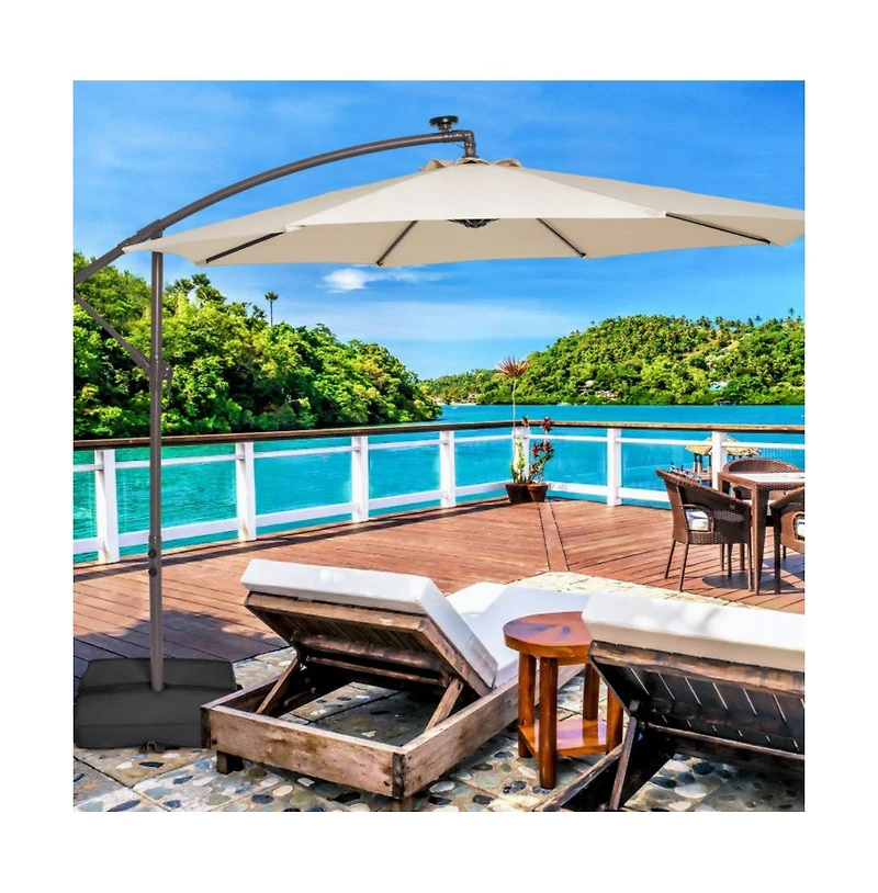 10 Feet Cantilever Umbrella with 32 Led Lights and Solar Panel Batteries