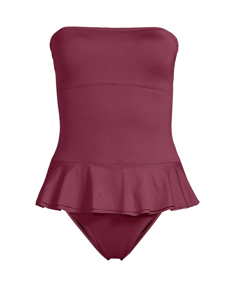 Lands' End Women's Sculpting Suit Ruffle Bandeau One Piece Swimsuit