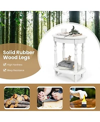 2-Tier Oval Side Table with Storage Shelf and Solid Wood Legs