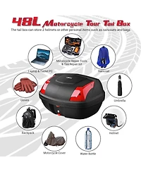 Ahr 48L Motorcycle Tour Tail Box Scooter Trunk Storage Lock Carrier Case for Helmet