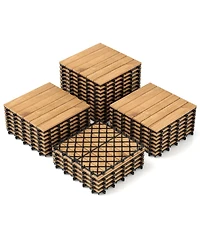 Costway 30 Pcs Acacia Wood Flooring Tiles 12" x 12" Snap-in-place Patio Tiles for Porch