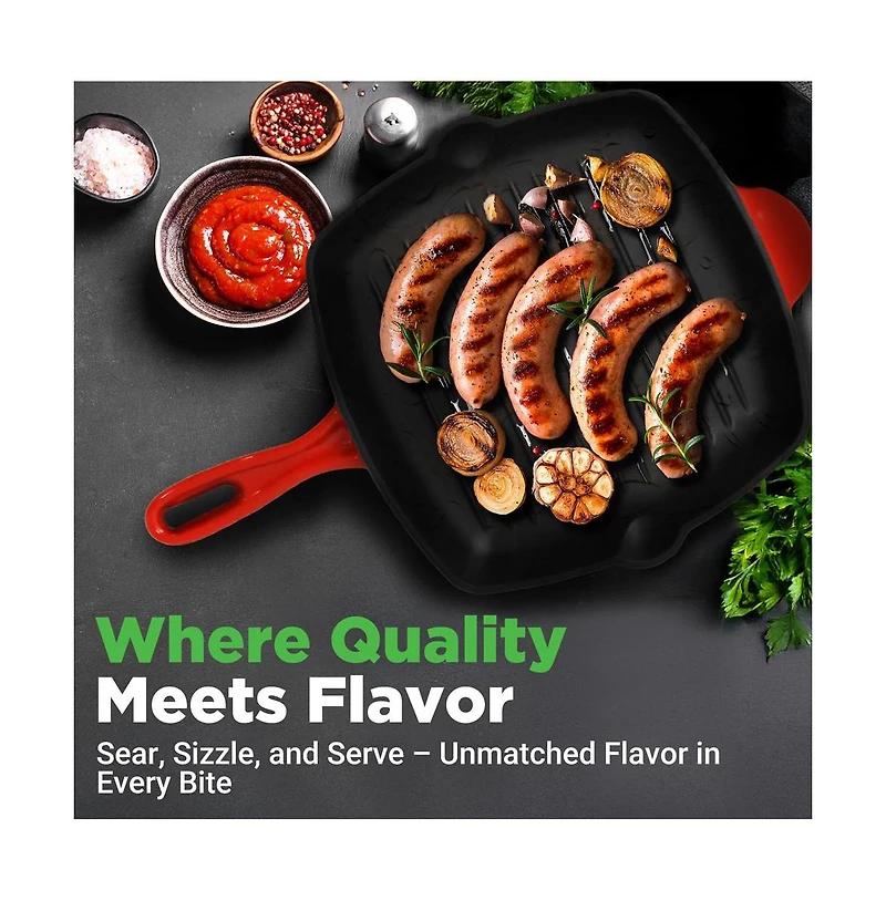 NutriChef 17.09” Heavy-Duty Cast Iron Square Skillet Grill Pan NCCIES47