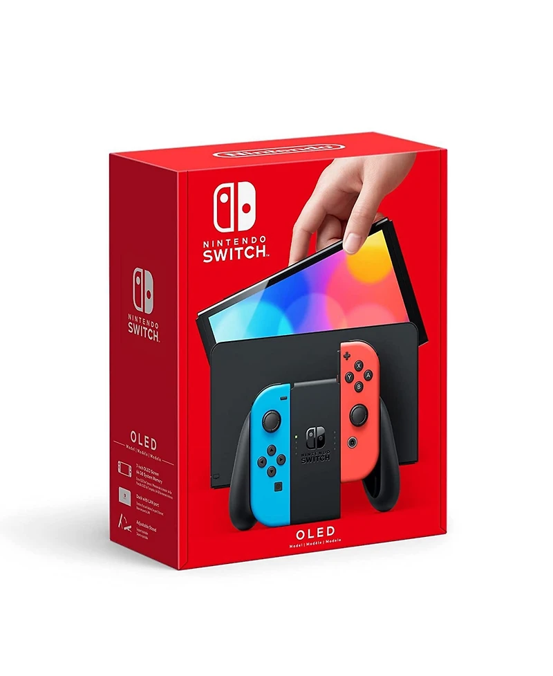 Nintendo Switch Neon Red & Blue Oled Console with Donkey Kong Country Returns Hd, Nso 12 Month Family Membership
