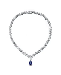 White Gold Plated with Blue and Clear Cubic Zirconia Statement Necklace