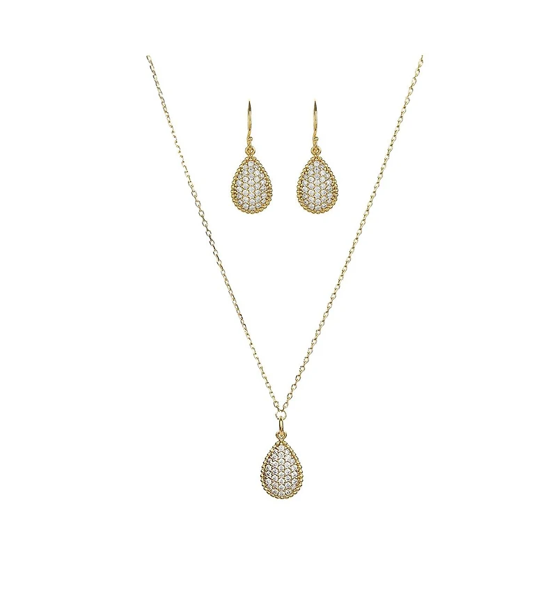 Sterling Silver 18k Gold Plated Leah Crystal Teardrop Necklace & Earrings Set