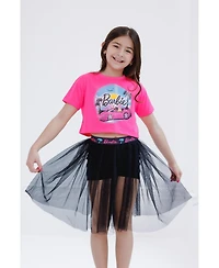 Barbie Cropped Boxy Drop Shoulder T-Shirt and Mesh Tulle Skort