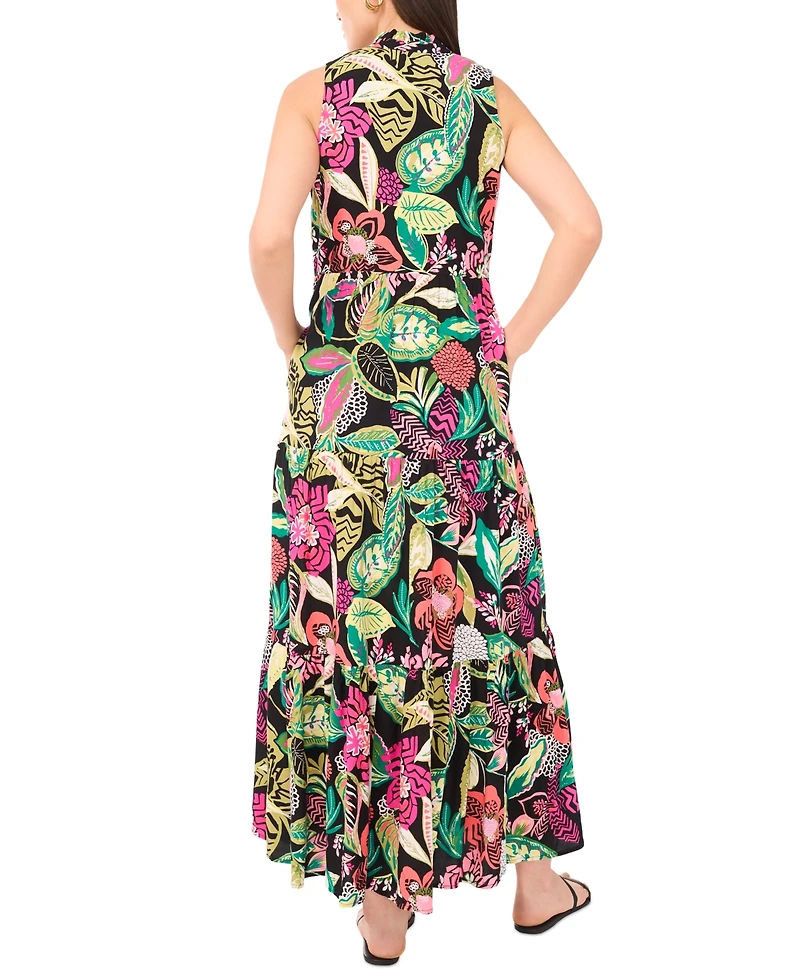 Vince Camuto Women's Printed Split-Neck Tiered Dress