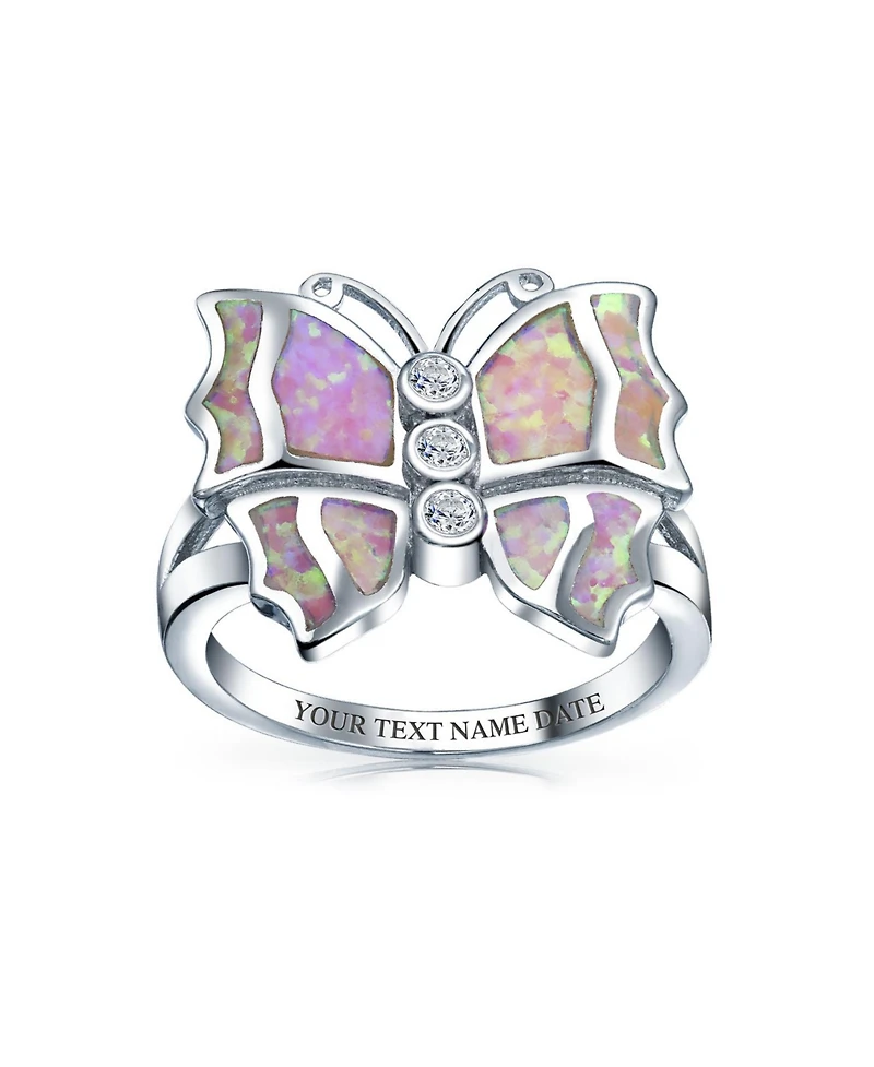 Bling Jewelry Elegant Cz Accent Cubic Zirconia Pink Created Opal Butterfly Ring .925 Sterling Silver