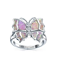 Bling Jewelry Elegant Cz Accent Cubic Zirconia Pink Created Opal Butterfly Ring .925 Sterling Silver