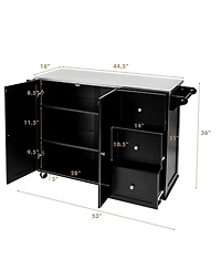 Kitchen Island 2-Door Storage Cabinet with Drawers and Stainless Steel Top