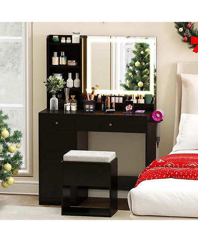 Vanity Dressing Table and Chair Set with Mirror and Lights