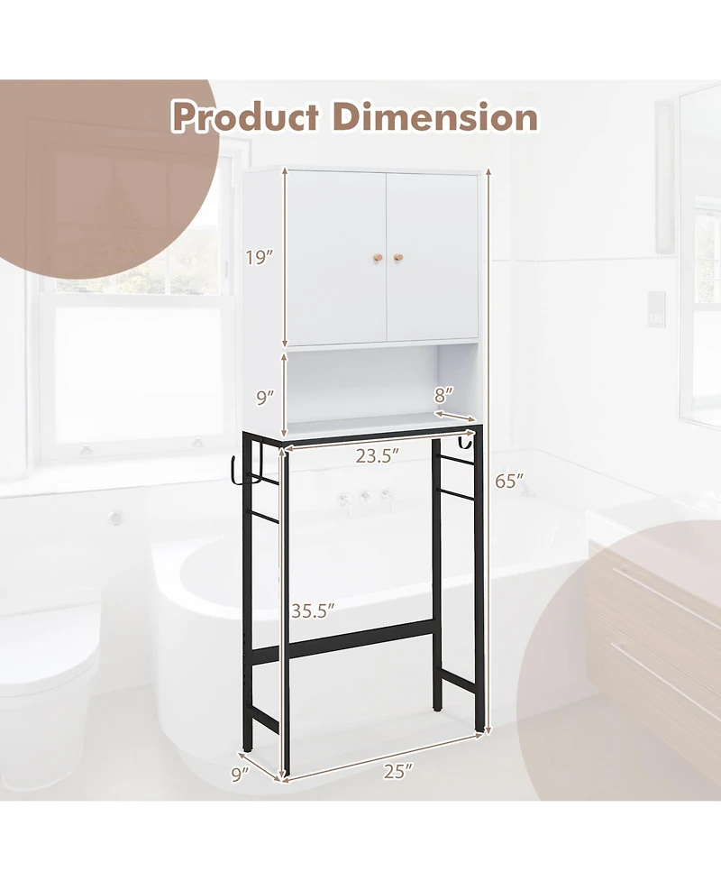 Over The Toilet Storage Cabinet with 2 Doors and Adjustable Shelf