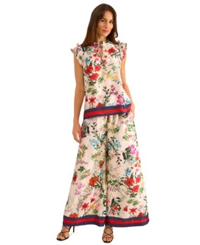 Vince Camuto Womens Floral Print Flutter Sleeve Top Wide Leg Pants