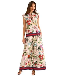 Vince Camuto Womens Floral Print Flutter Sleeve Top Wide Leg Pants
