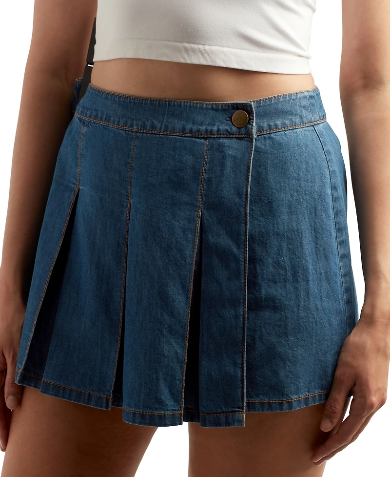 Bcx Juniors' Denim Pleated Skort