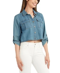 Bcx Juniors' Denim Cropped Utility Shirt
