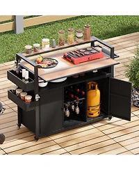 Wicker Grill Cart with Table Top & Storage - Outdoor Kitchen