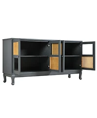Industrial Grey Retro Sideboard with Rattan Doors