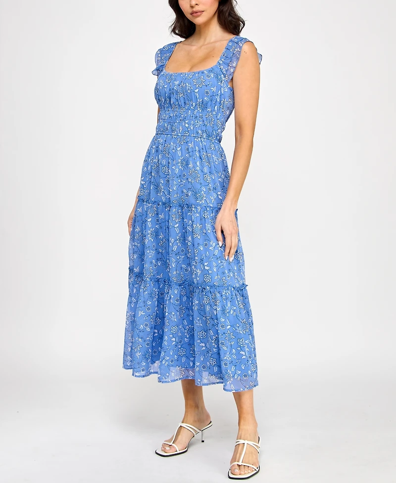 Trixxi Juniors' Chiffon Printed Flutter-Sleeve Midi Dress