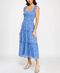 Trixxi Juniors' Chiffon Printed Flutter-Sleeve Midi Dress