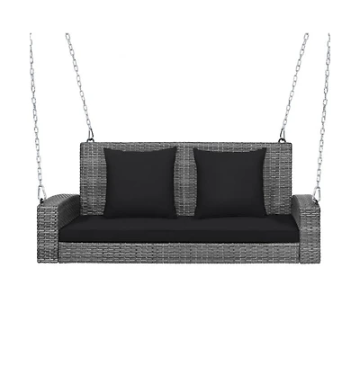 2-Person Patio Pe Wicker Hanging Porch Swing Bench Chair Cushion 800 Pounds